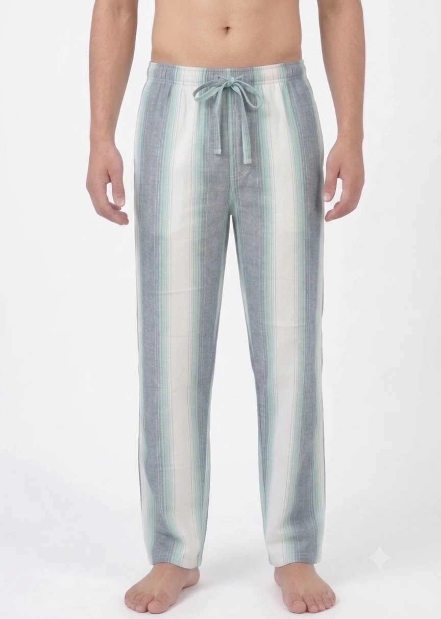 Men's Regular Fit Premium Lower Pyjama, Comfortable Day & Night Bottom Sleepwear, Multi Colour Line 100% Pure Cotton, Soft & Breathable Eco-Friendly Twill Fabric, Casual Style Regular Fit With Elasticated Waistband with Drawstring, Side Pockets