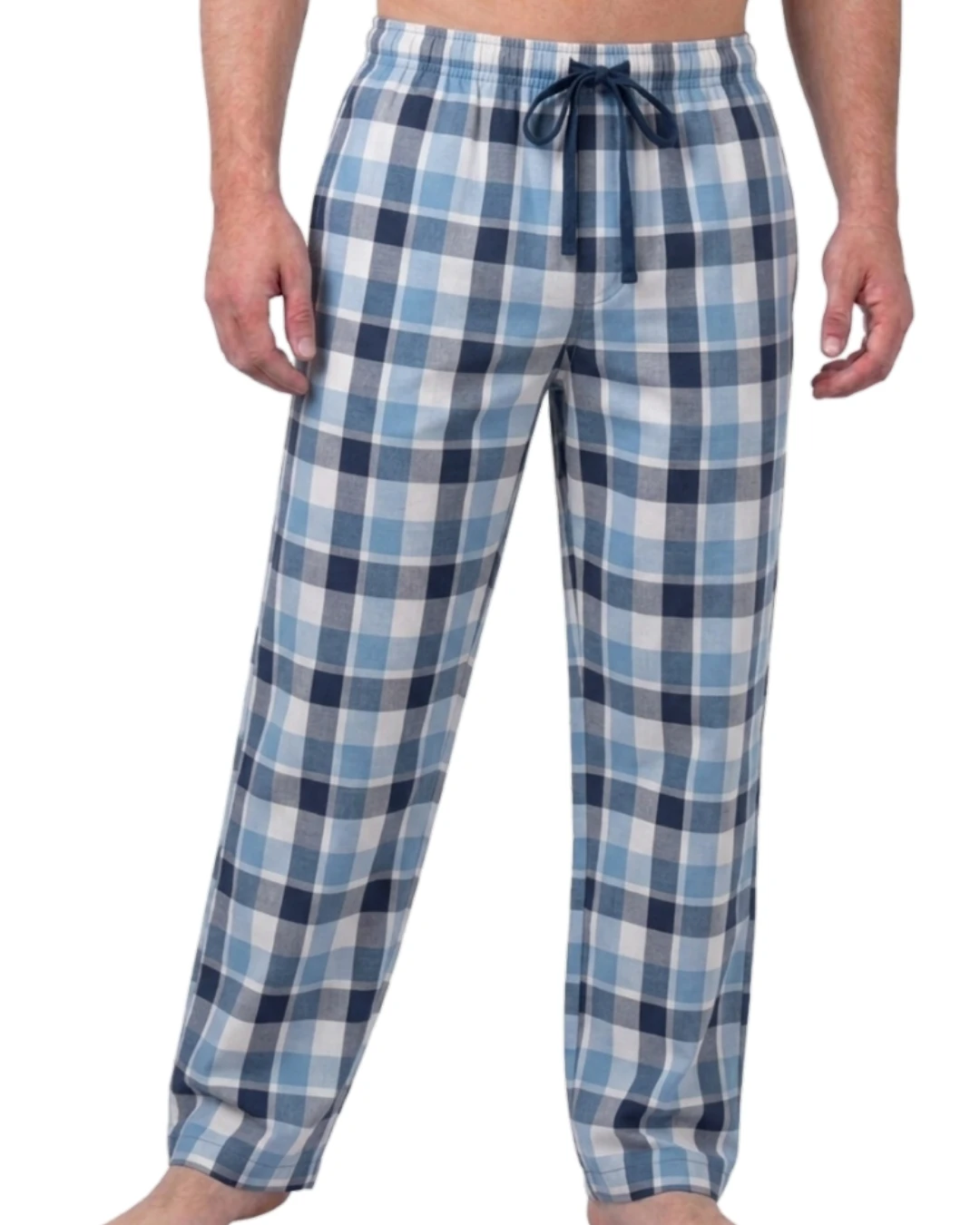 Men's Regular Fit Premium Lower Pyjama, Comfortable Day & Night Bottom Sleepwear, Blue Check 100% Pure Cotton, Soft & Breathable Eco-Friendly Twill Fabric, Casual Style Regular Fit With Elasticated Waistband with Drawstring, Side & Back Pocket